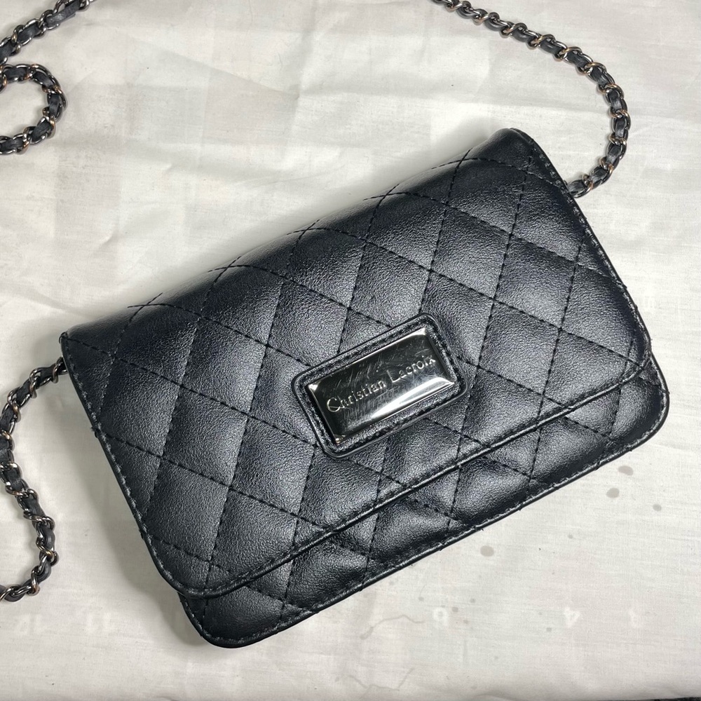 Christian Lacroix black faux leather crossbody purse